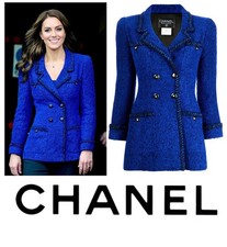 Chanel Vintage 1995 Blue Princess Kate Tweed Jacket 38 40 42 6 8 10 Coat 90s M L