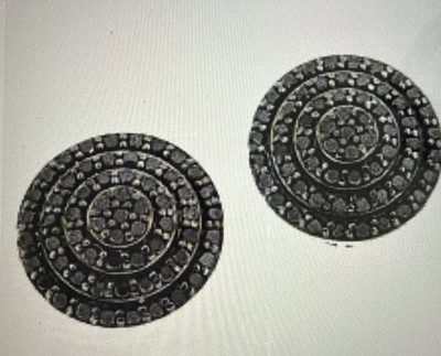 Colleen Lopez Pave Black Diamond Sterling Round Stud Earrings 1CTW NWT $390