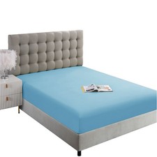1 PCS Full Size Fitted Sheet Deep Pocket 14 Inch Wrinkle Fade Sky Blue
