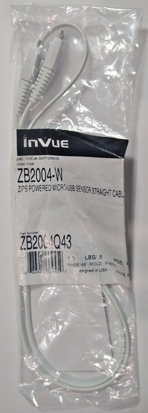 NEW InVue ZB2004-W  Zips Powered Micro-USB Sensor Straight Cable White ZB2004Q43