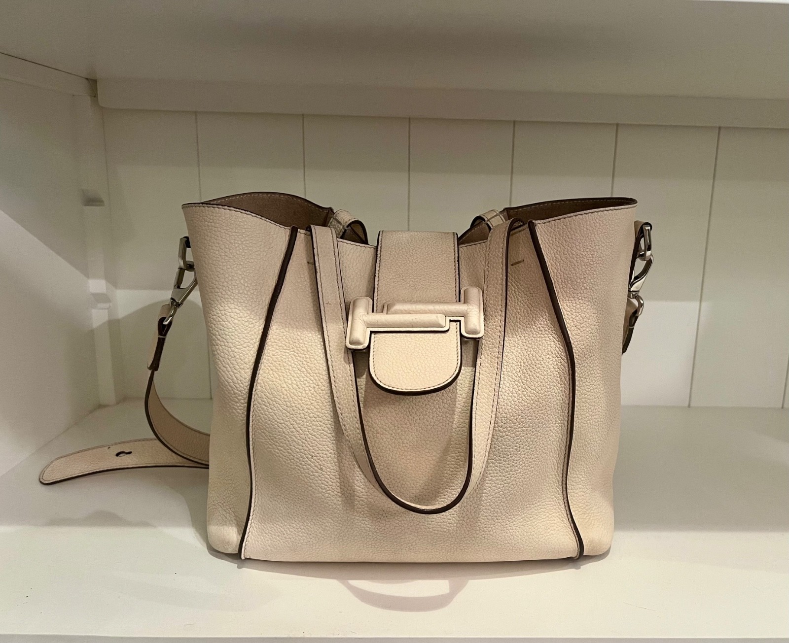 Tod's Double T Bag Medium borsa a mano originale in pelle crema