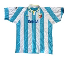 Mizuno Atletico Madrid Soccer Jersey 1998 FIFA Turquoise & White Stripes