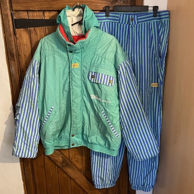 Skila Herren Vintage türkis blau Gore-Tex wattiert Retro Ski Jacke & Hose Set 48