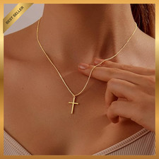 14K Gold Cross Necklace Chain for Women Dainty Minimalist Simple Cross Pendant