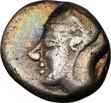 CARIA, ANCIENT GREEK - Lion scalp, 5th century BC, SILVER Obol, NGC VF 4/5 - 5/5