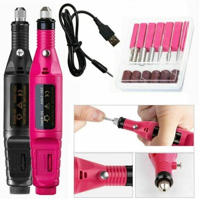 Elektrische Nagelfeile Bohrer Profi Tragbar Maniküre Pediküre Zubehör USB