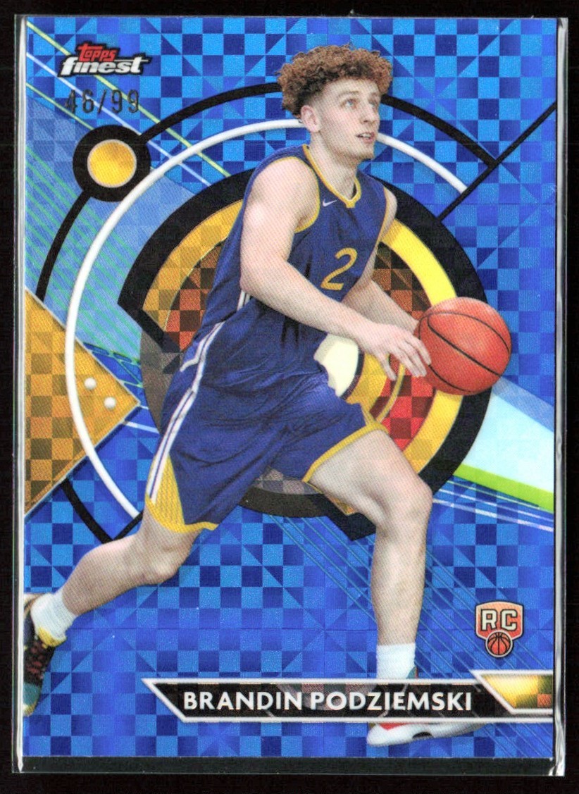 Brandin Podziemski 2023-24 Topps Finest Blue Checkerboard Refractor /99 #92