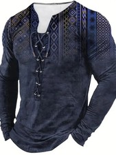 Blue Bohemian Vintage String Henley Tee Holid...
