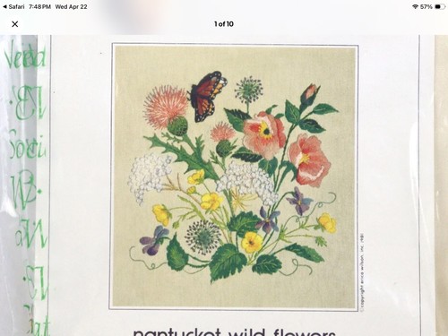 Erica Wilson Nantucket Wild Flowers C0280 1981 Vtg Crewel Embroidery Pillow Kit