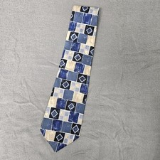 Conte di Milano Men's Neck Tie 100% Silk Blue Cream Geometric Made In USA