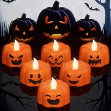 Halloween Pumpkin Tea Lights Candles Battery Operated with 6H Timer
