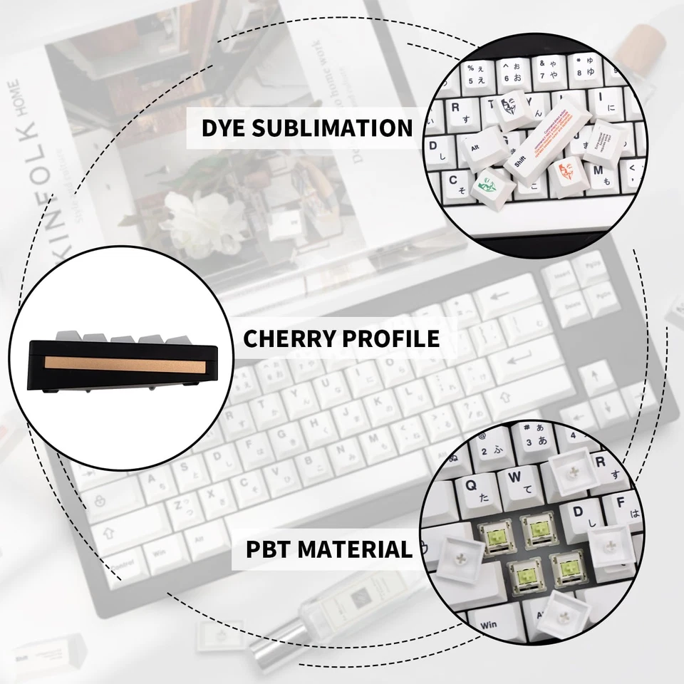 125 Keys White PBT Keycaps Set, Custom Keyboard Keycaps Japanese Keycaps, Minima - Image 3 of 4