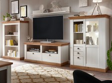 Wohnwand Schrankwand Eiche weiß Pinie Anbauwand Set Landhaus 376 cm 4-tlg Hemsby