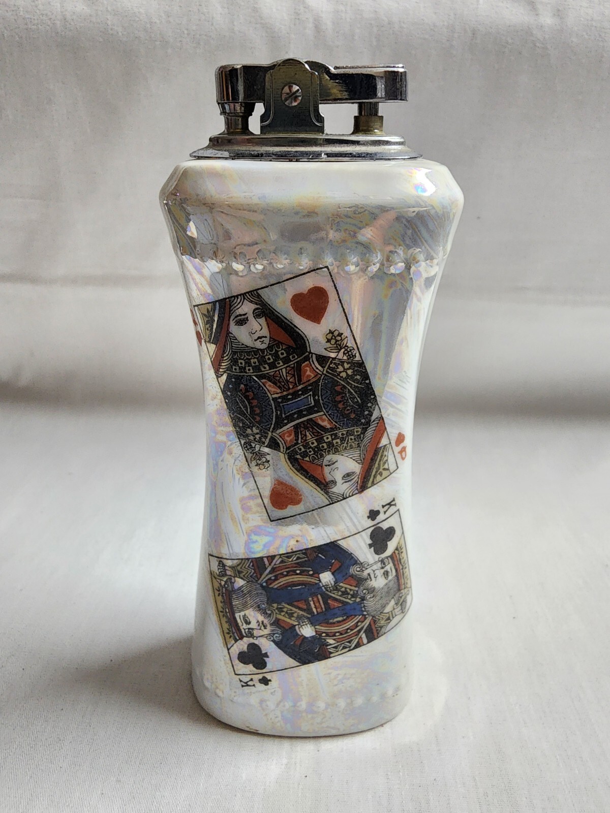 Vintage Art Deco Table Lighter Ceramic Playing Cards Design. RARE
