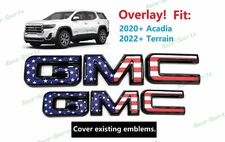 OVERLAY Front Rear Gloss Black Blue USFlag GMC Emblem 2020+ Acadia 2022+ Terrain