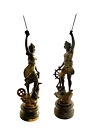 French Figurine Cast Metal on Wooden Base Pair Statue Vintage Classic Decor