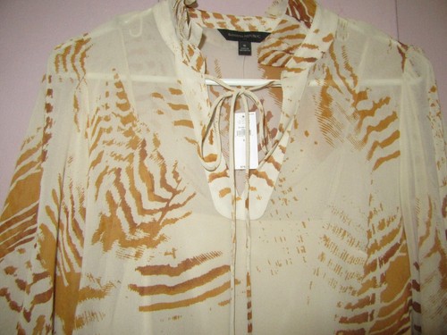 NWT BANANA REPUBLIC BLOUSE - SIZE: SMALL - COLOR:BEIGE/BROWN - Picture 6 of 11