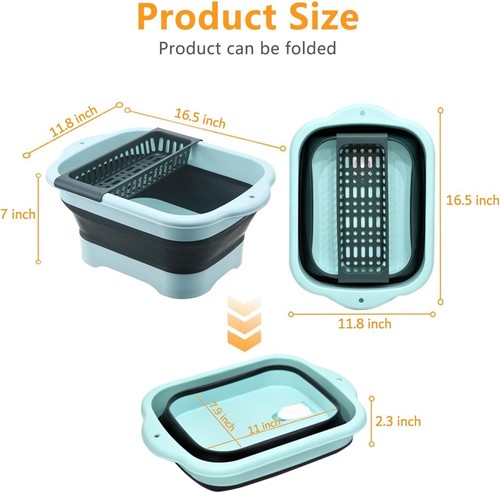 Collapsible Dish Basin with Drain Plug, Space Saving Outdoor Multiuse Foldable - Picture 2 of 2