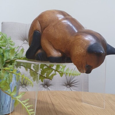 Handgeschnitztes kurioses Regal aus Holz Katze. Handgefertigte Katzenskulptur. Home Interiors