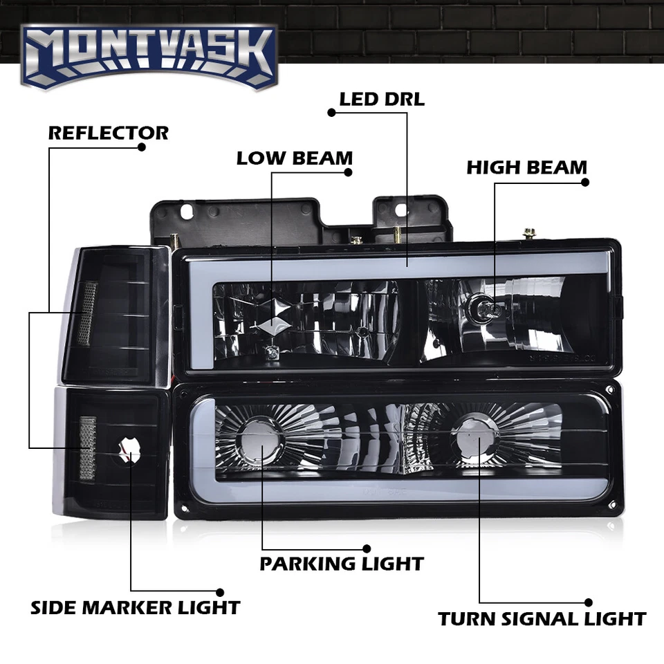 Apto para 94-00 Chevy GMC C/K 1500 2500 3500 LED DRL faros parachoques lámparas humo Foto 3 de 4