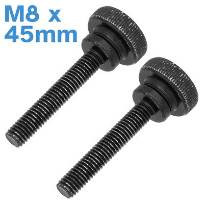 2pcs M8 x 45mm Black Steel Thumb Screws Knurled Head Nut Lock Clamp Hand Tighten