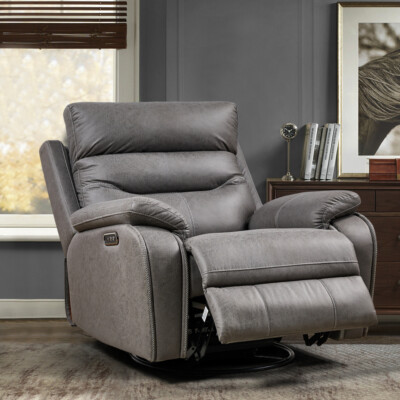 Dual OKIN Motor Rocking Sofa Recliner Chair 240 Degree Swivel Head Rest w/ Power