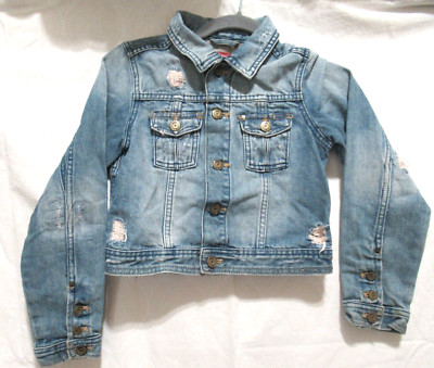 & Now Youth Kids Size 10 Light Blue Distressed Denim Jean Jacket EUC