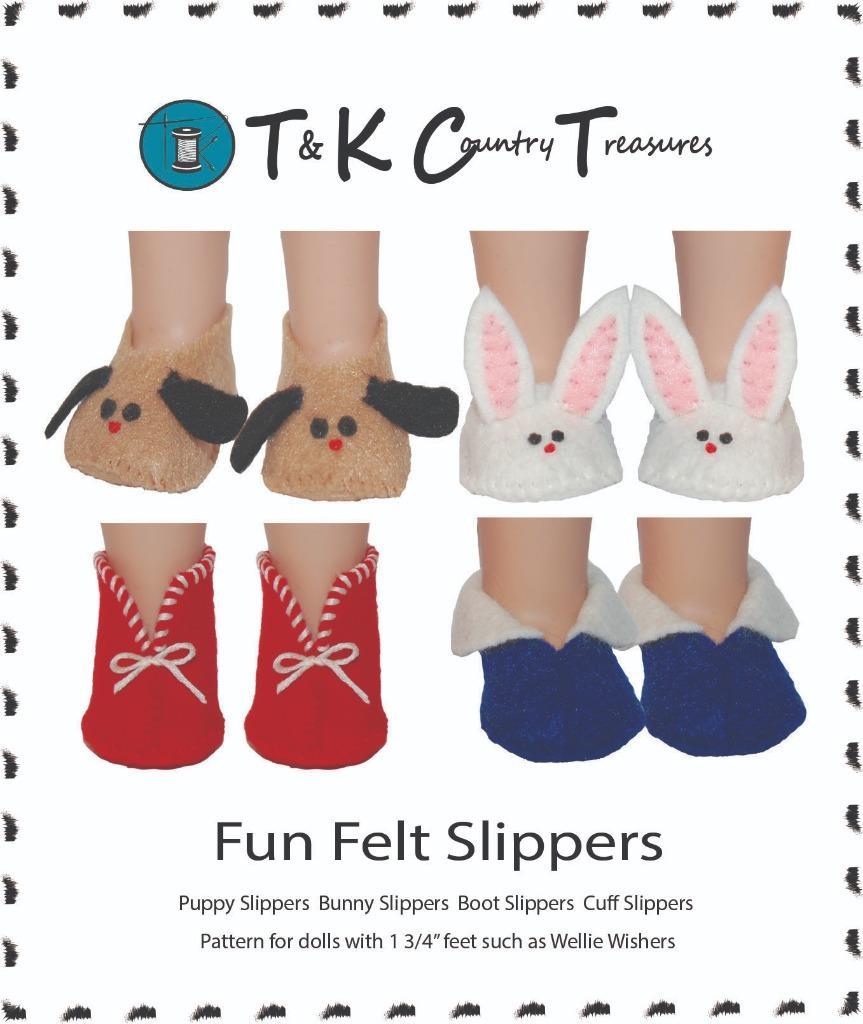 Pattern felt slippers designed to fit 14.5" Wellie Wishers - doll clothes