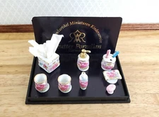 Dollhouse Dresden Rose Bathroom Set Soap Dish Tissue Lotion Reutter 1:12 Scale
