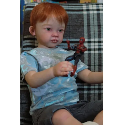 30" Realistic Reborn Baby Doll Toddler Boy Cloth Body Rooted Short Red Hair Gift - Picture 5 of 5