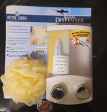 Better Living Shower Dispenser wi/ Silver Plated Knobs wall or corner Bonus Puff