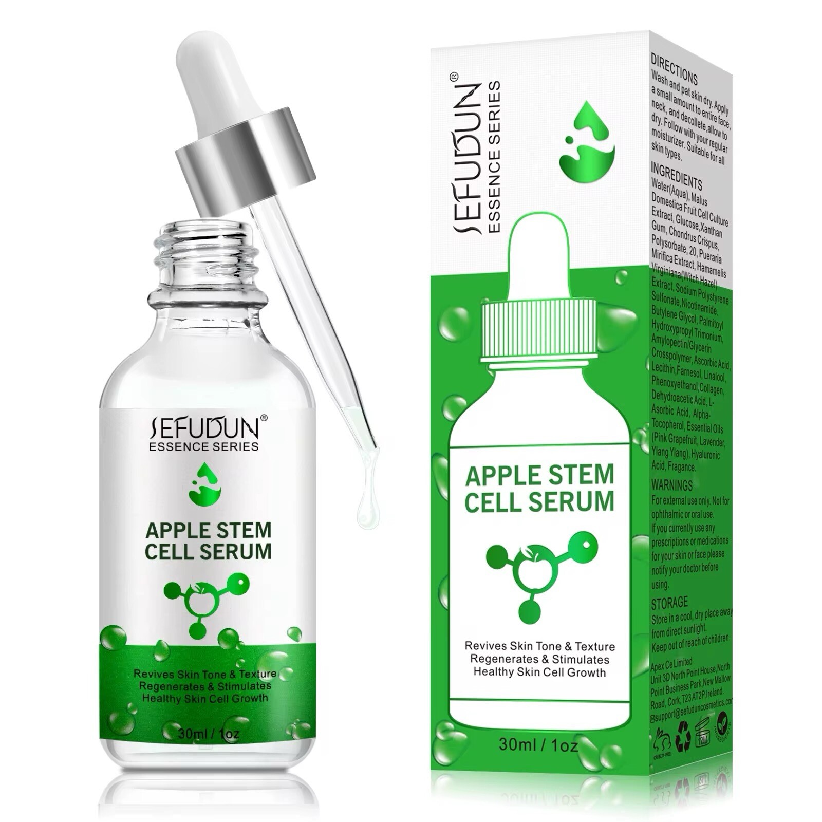 Natural Swiss Apple Stem Cell  Serum w/COLLAGEN Hyaluronic Vit C & E [USA Stock]