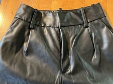 ZARA Black Vegan Faux Leather High Waist Women  s Front Pleat Ankle Pants Size S