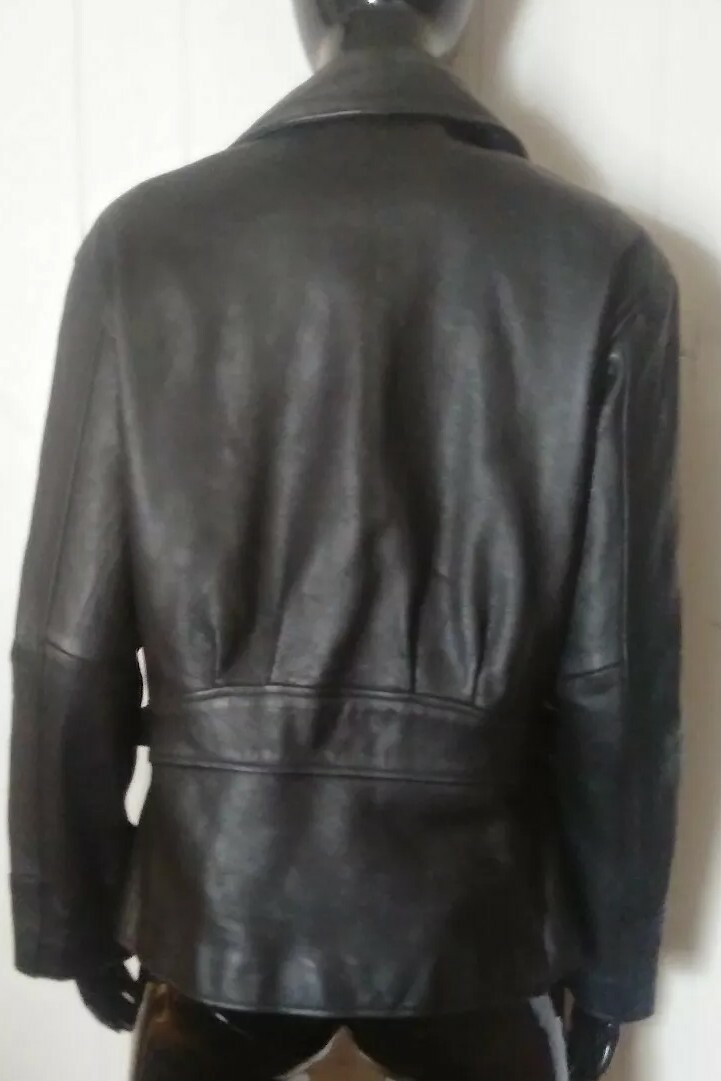Women's Heavy Black Leather Motorcycle Jacket Size Me… Gem