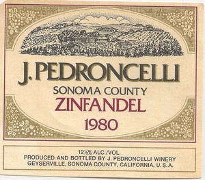 1980 Pedroncelli Sonoma County Zinfandel wine label. New