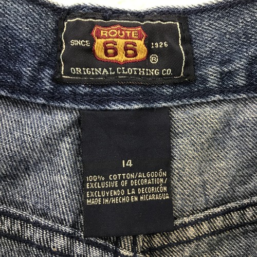 Vintage Y2K Route 66 Cargo Jean Shorts Boys 14 Skate Surf Loose Baggy Streetwear - Picture 2 of 13