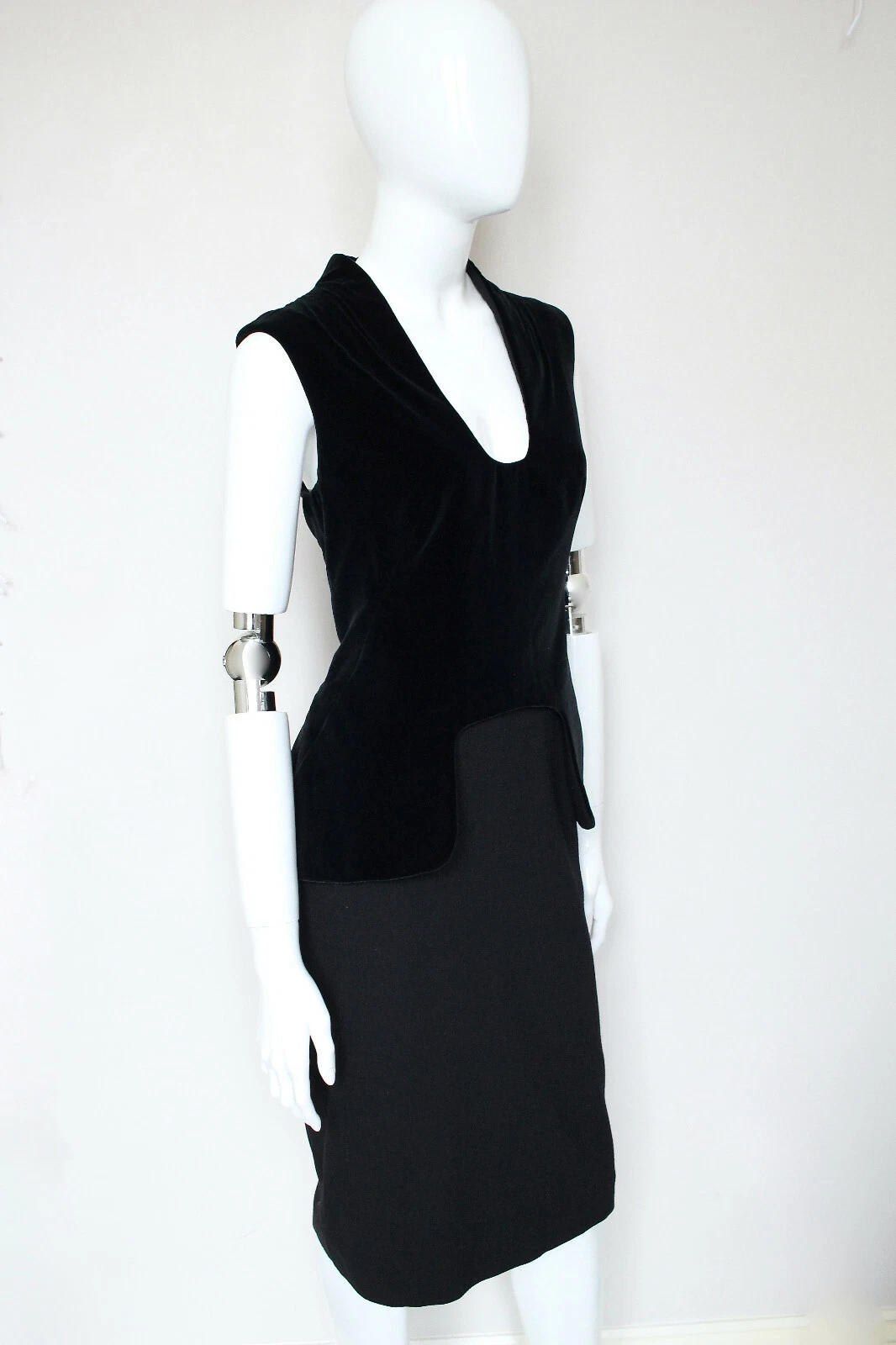 Abito a tubino ALEXANDER MCQUEEN seta lana cotone nero velluto corpetto 46 UK14 US10