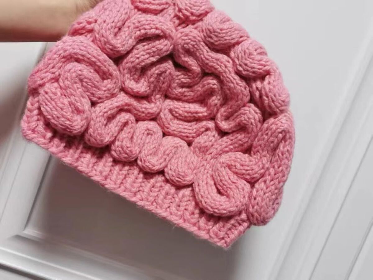 Brain Beanie Hat Gothic Punk Knit Cute Alt Y2K Medium, Pink