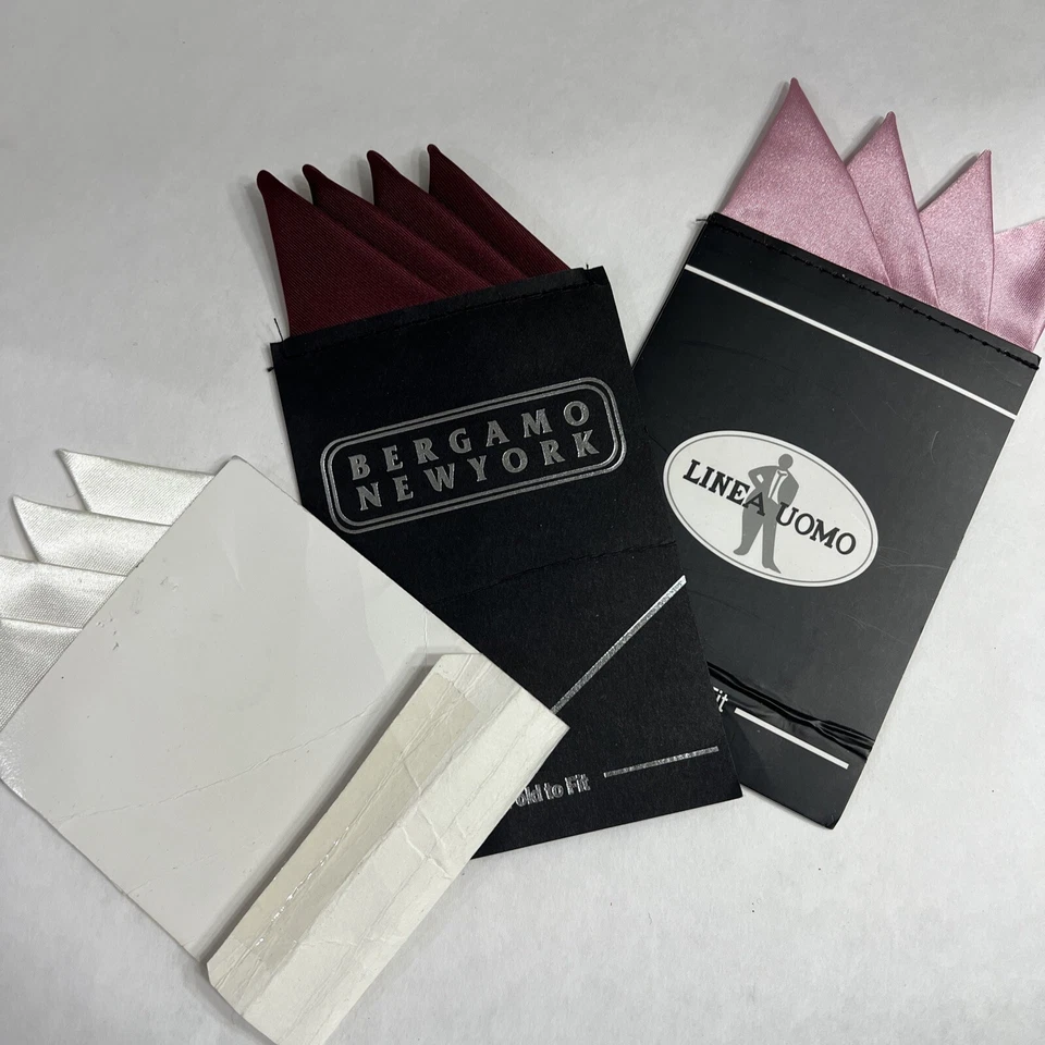 3 Vintage POCKET SQUARES  4 point-  Custom folded & Sewn - Just Slip In Suit - Image 2 of 4