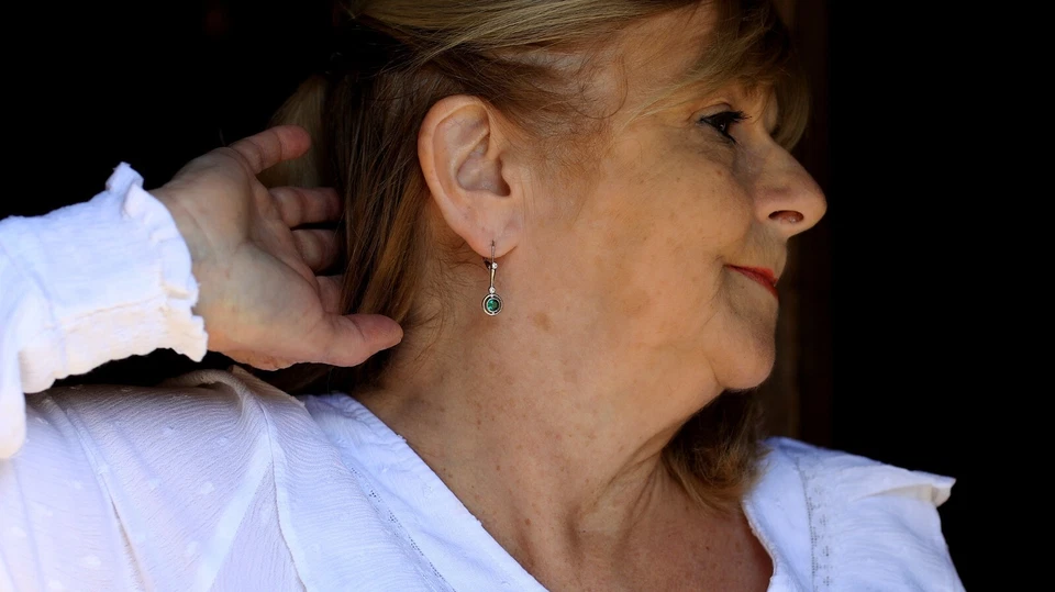 Ohrringe Schlafend Silber Antik Art Deco Rund CZ Grün Fein SC1 - Bild 4 von 4