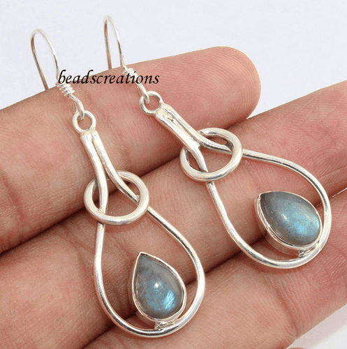 Pendientes colgantes de plata de ley 925 con piedras preciosas de labradorita para regalo de Navidad - Imagen 6 de 6