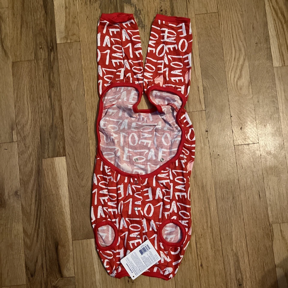 Top Paw Red Pink White Love Print Dog Long Johns Tail Pajamas Size M Medium NWT - Image 3 of 4