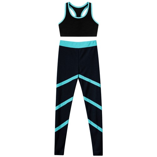 Kid Girl 2 Piece Tracksuit Crop Top With Athletic Leggings Set Dance Yoga Outfit - Picture 41 of 60