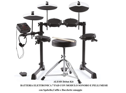 Alesis Debut Kit Batteria Elettronica 7 PAD Pelli Mesh SGABELLO CUFFIA  BACCHETTE | eBay
