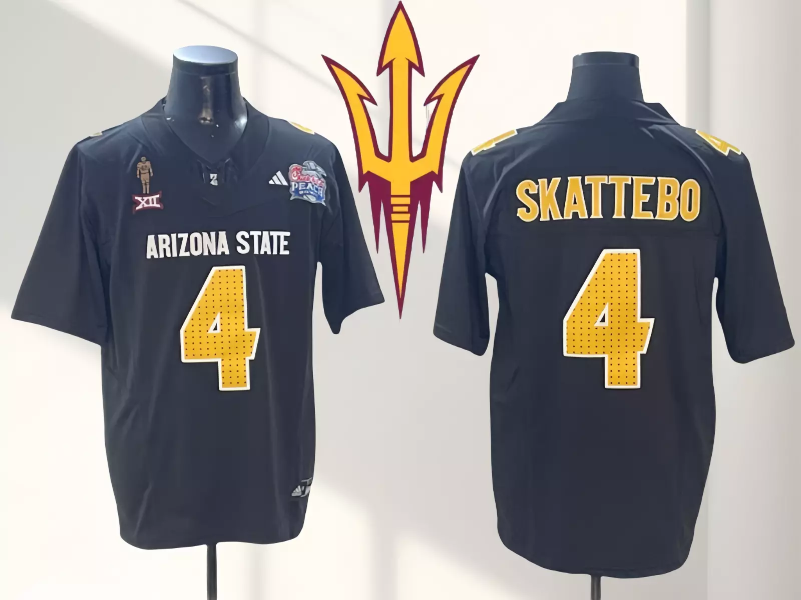 Arizona State #4 Cam Skattebo Peach Bowl Navy Player Game All-Stitched Jersey