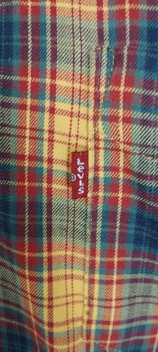 VTG 90S LEVIS SMALL YELLOW RED GREEN PLAID CHECK BUTTON DOWN SHIRT BRITPOP OASIS - Picture 3 of 6