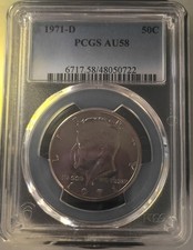 1971-D JFK Half Dollar AU 58 Pcgs Certified# 48050722 Coin Get Eye Appeal.