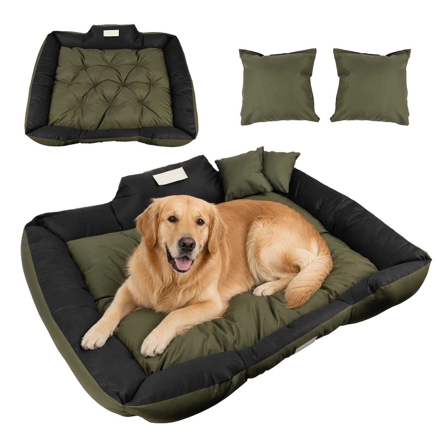 Canapé lit pour grand chien 115x95 cm avec coussin déhoussable vert GreenBlue
