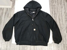 Carhartt Men's Black Hooded Quilt-Lined Duck Jacket Full Zip 2XL Tall Workwear
