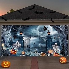Halloween Garage Door Cover Decorations - Spooky Cemetery 7x16ft Halloween-1